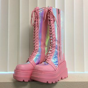 PRE LOVED - Pink Poison Hi Pink Platform Boots PNK/10- SH270
